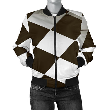 Checkered Flag Racing Style Women Casual Bomber Jacket