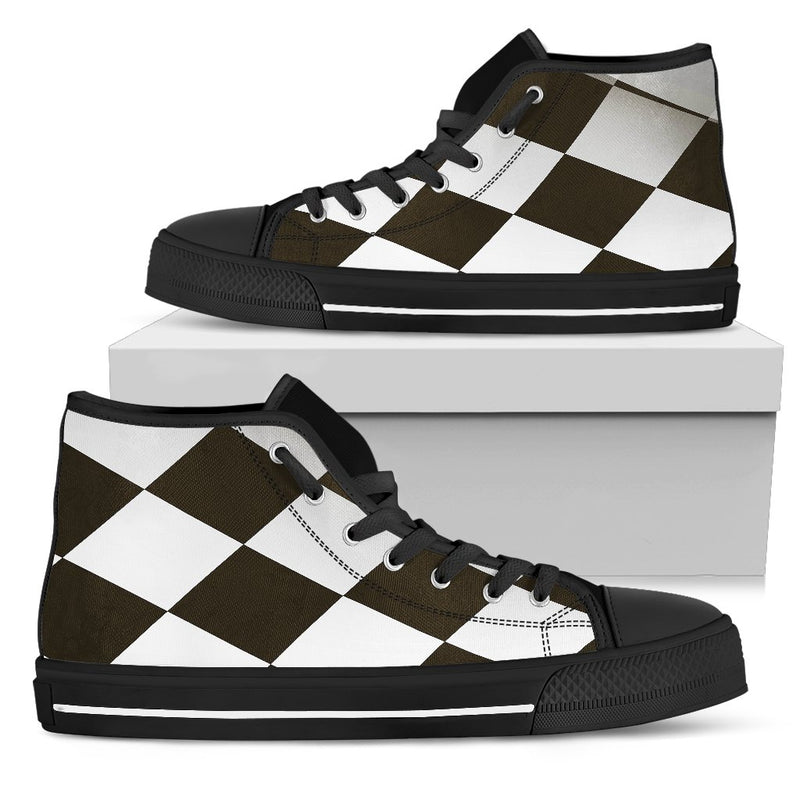 Checkered Flag Racing Style Women High Top Shoes
