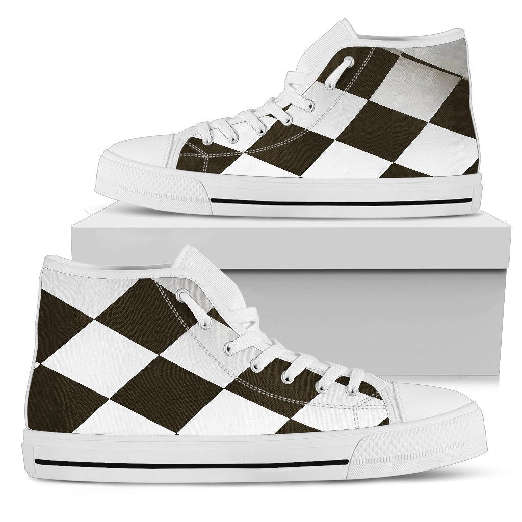 Checkered Flag Racing Style Women High Top Shoes
