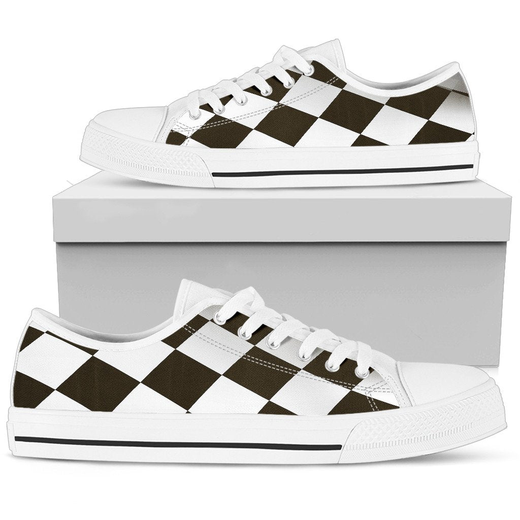 Checkered Flag Racing Style Women Low Top Shoes