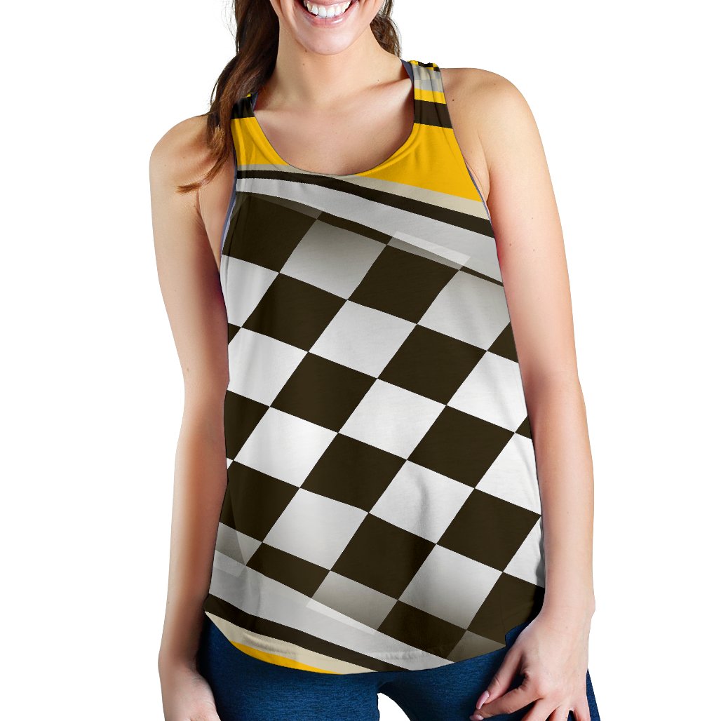 Checkered Flag Racing Style Women Racerback Tank Top