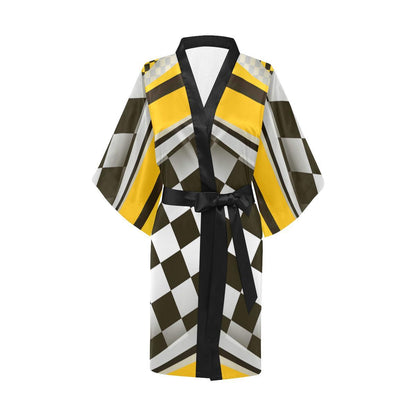 Checkered Flag Racing Style Women Short Kimono Robe