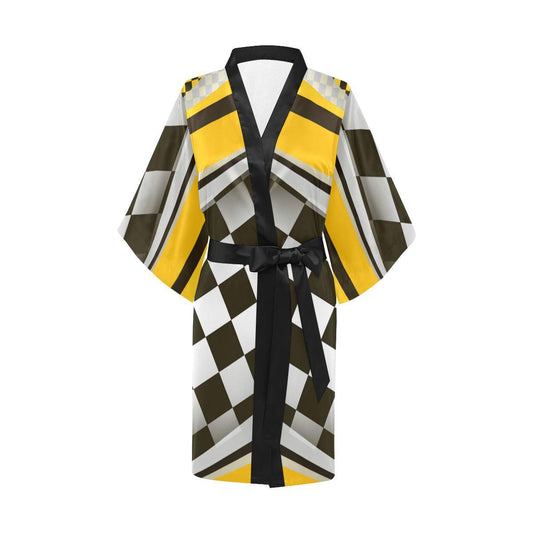 Checkered Flag Racing Style Women Short Kimono Robe
