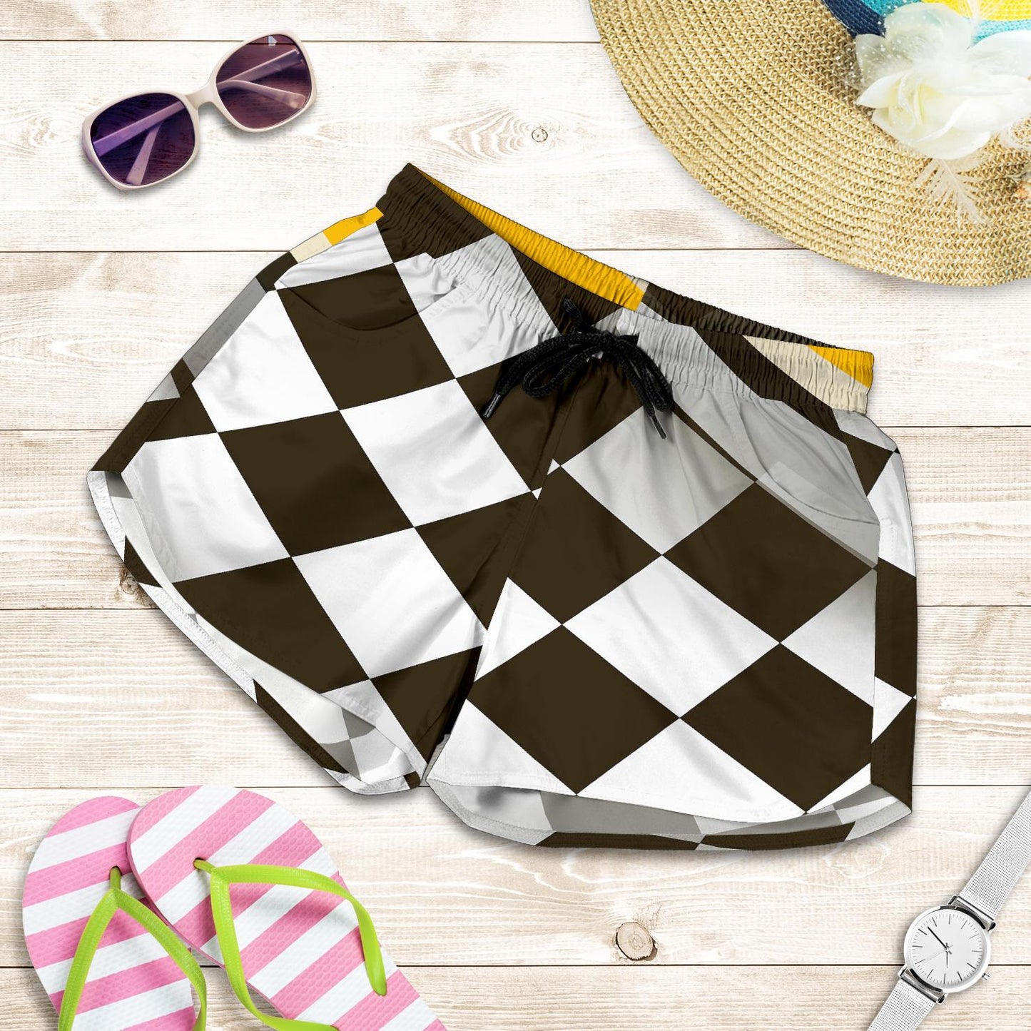 Checkered Flag Racing Style Women Shorts-JTAMIGO.COM