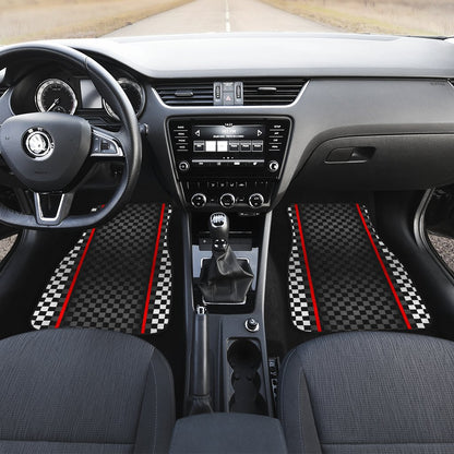Checkered Flag Red Line Style Car Floor Mats