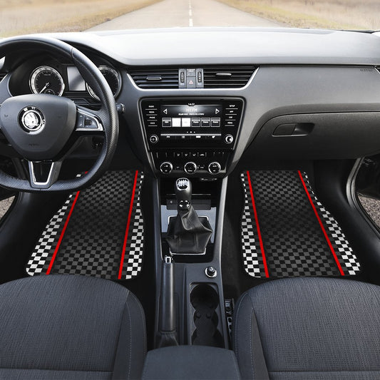 Checkered Flag Red Line Style Car Floor Mats