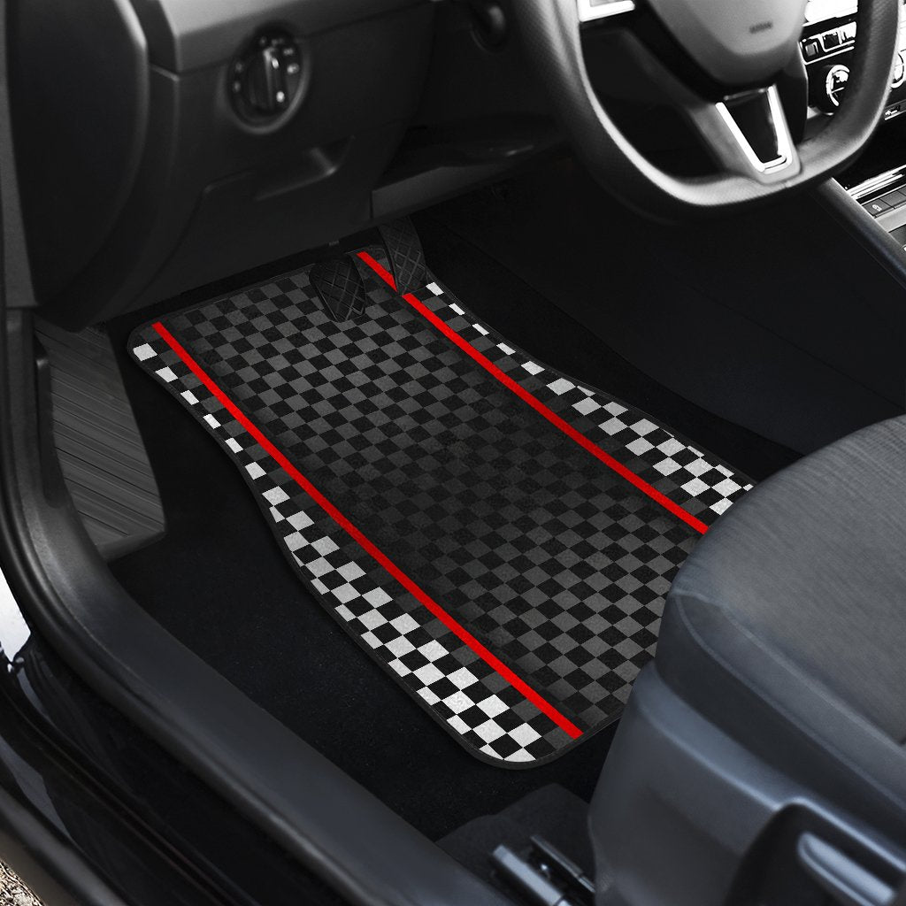 Checkered Flag Red Line Style Car Floor Mats