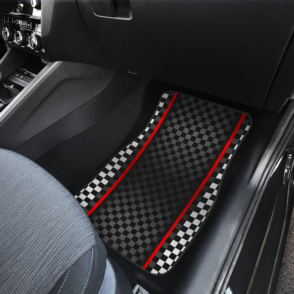 Checkered Flag Red Line Style Car Floor Mats