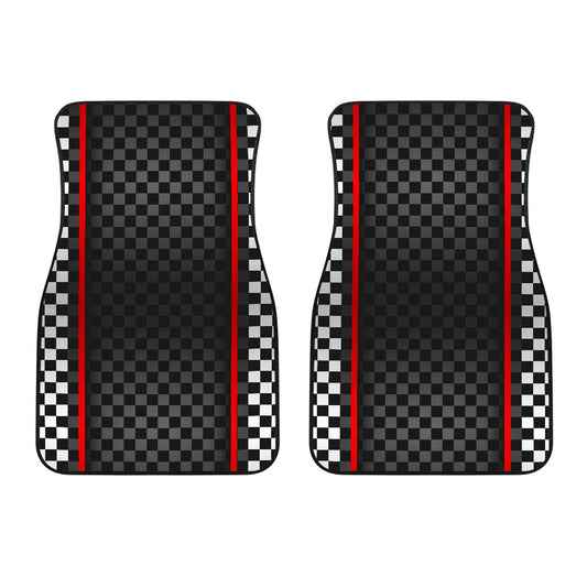 Checkered Flag Red Line Style Car Floor Mats