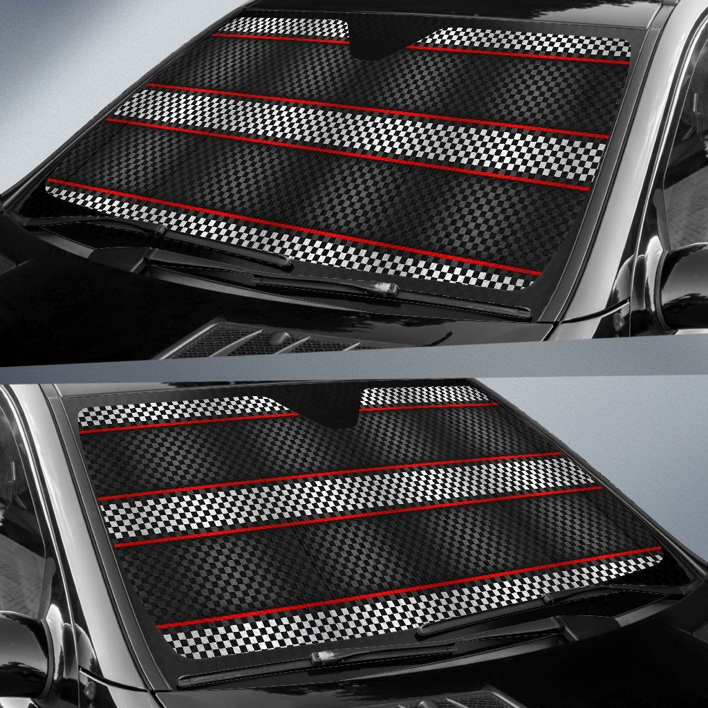 Checkered Flag Red Line Style Car Sun Shade For Windshield