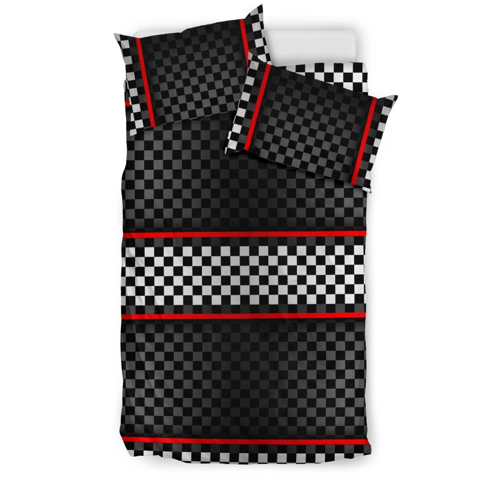 Checkered Flag Red Line Style Duvet Cover Bedding Set