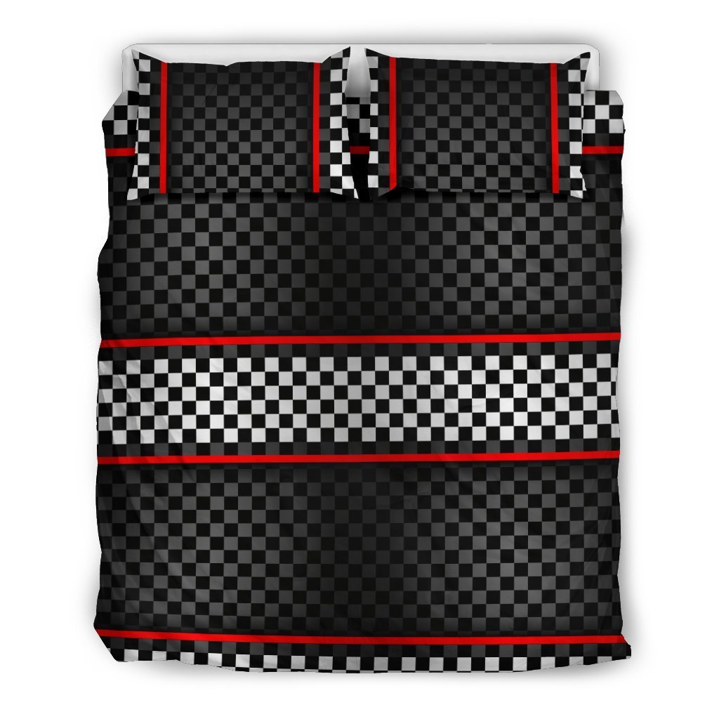 Checkered Flag Red Line Style Duvet Cover Bedding Set