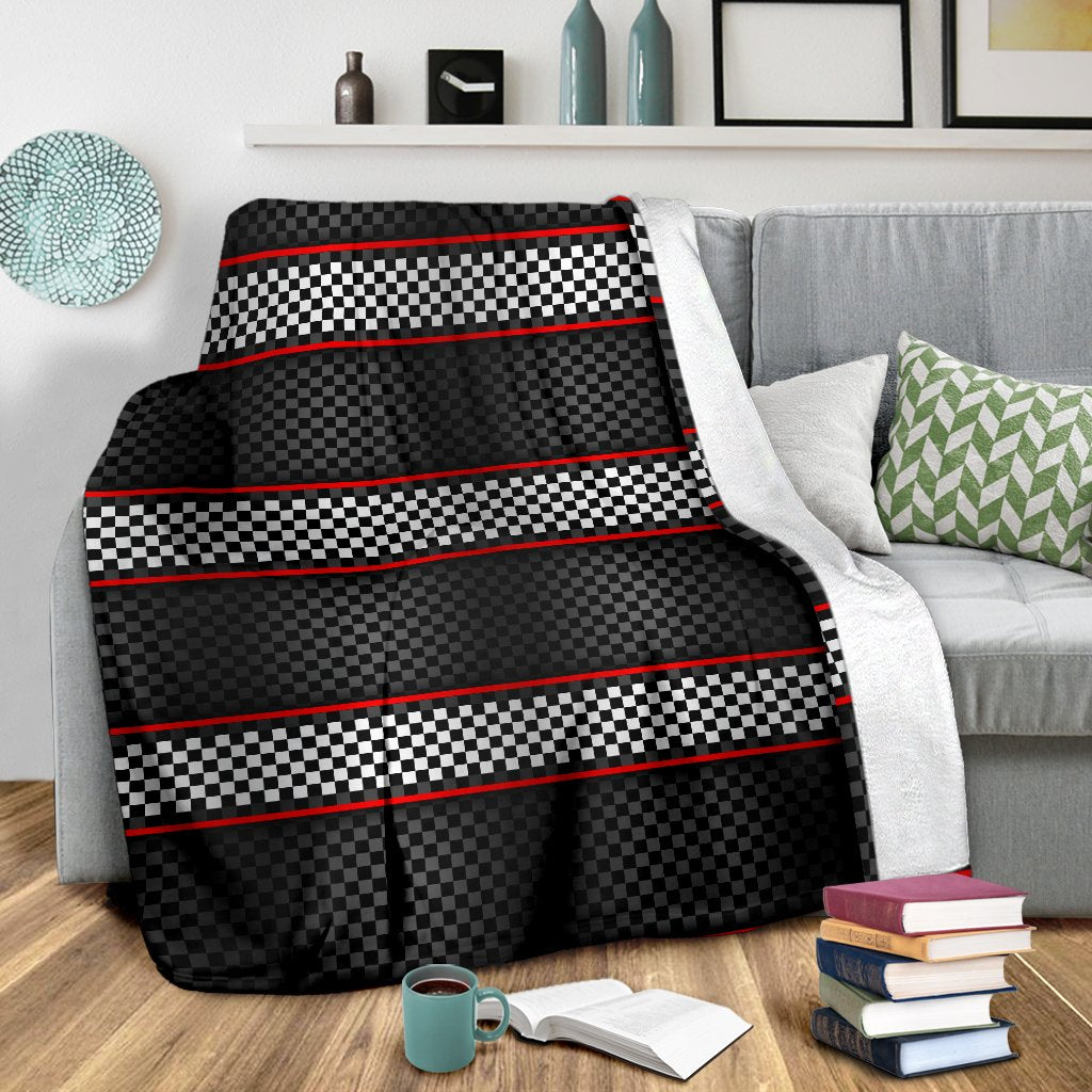 Checkered Flag Red Line Style Fleece Blanket