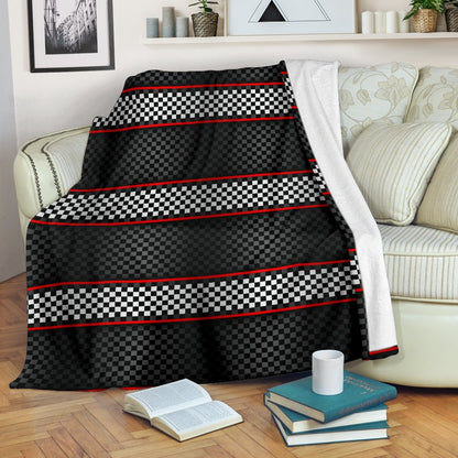 Checkered Flag Red Line Style Fleece Blanket