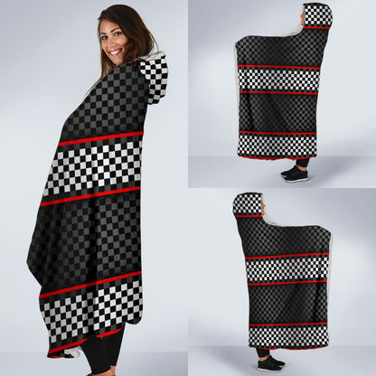 Checkered Flag Red Line Style Hooded Blanket-JTAMIGO.COM