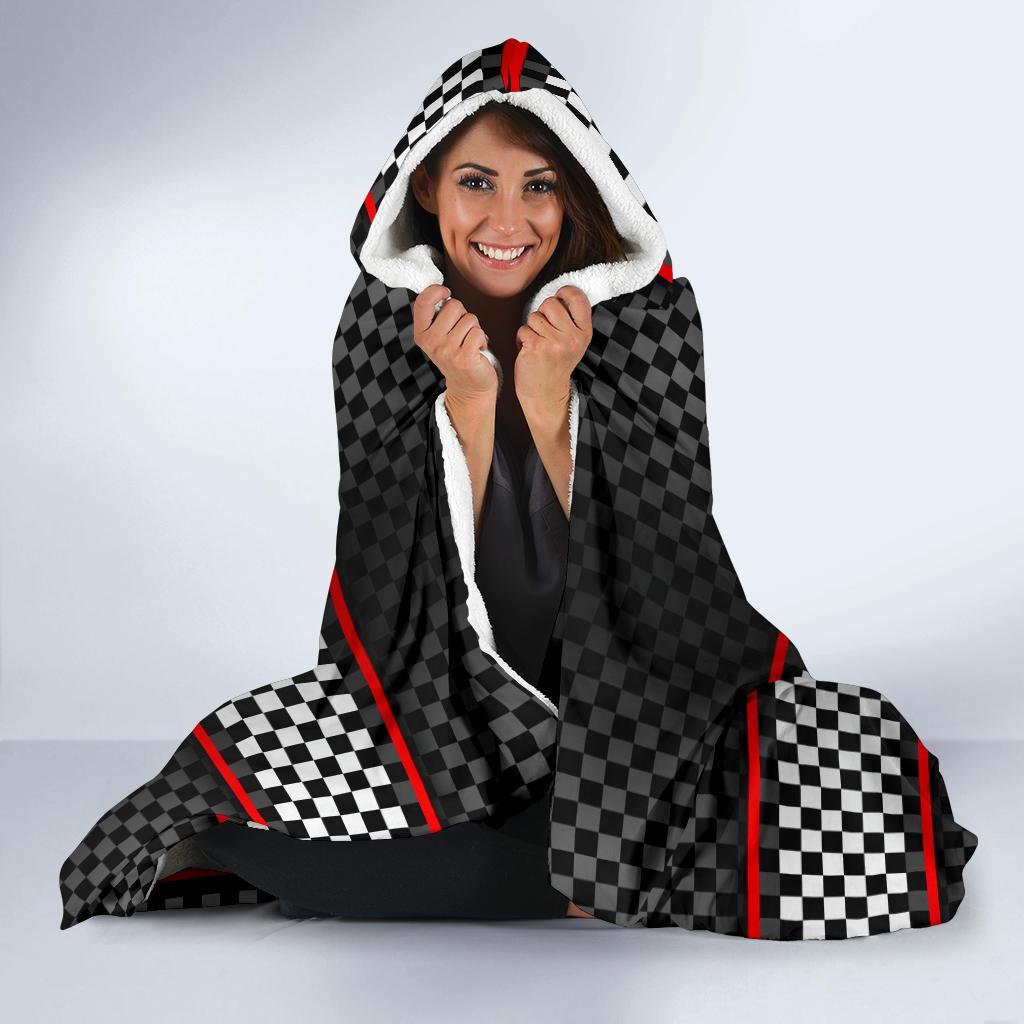 Checkered Flag Red Line Style Hooded Blanket-JTAMIGO.COM