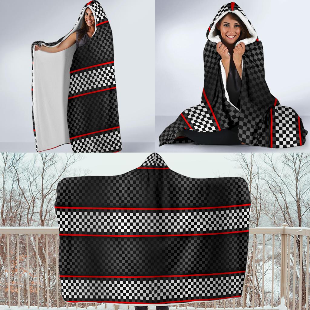 Checkered Flag Red Line Style Hooded Blanket-JTAMIGO.COM