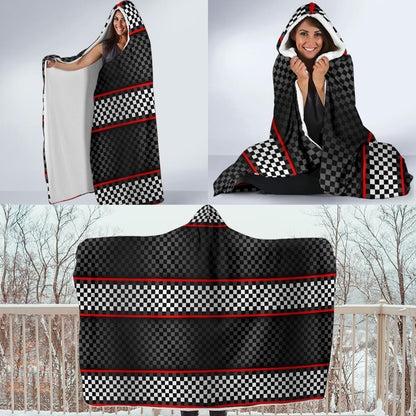 Checkered Flag Red Line Style Hooded Blanket-JTAMIGO.COM