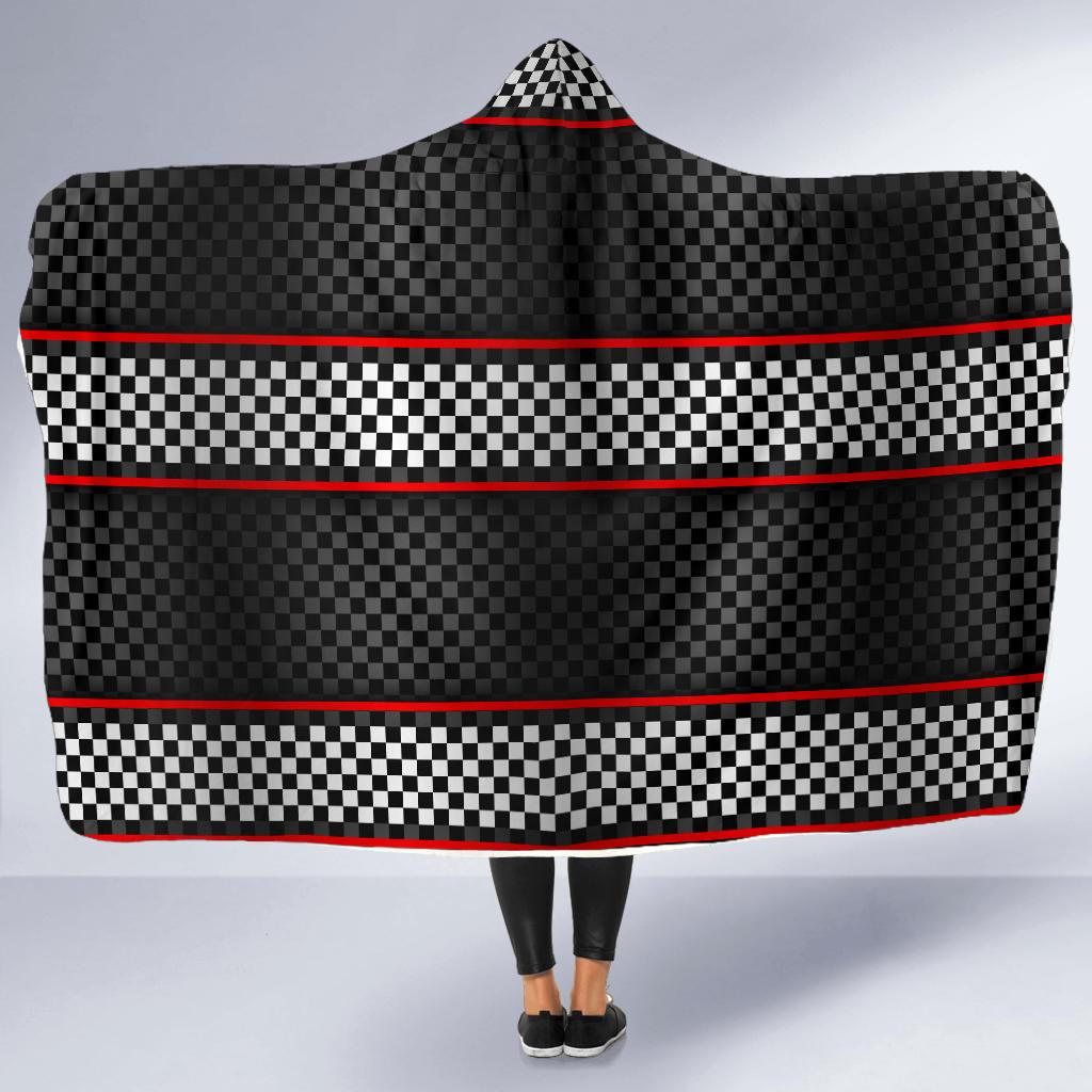 Checkered Flag Red Line Style Hooded Blanket-JTAMIGO.COM