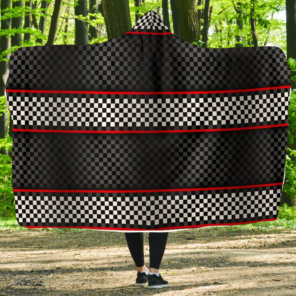 Checkered Flag Red Line Style Hooded Blanket-JTAMIGO.COM