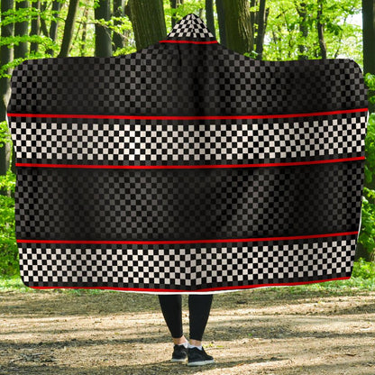Checkered Flag Red Line Style Hooded Blanket-JTAMIGO.COM