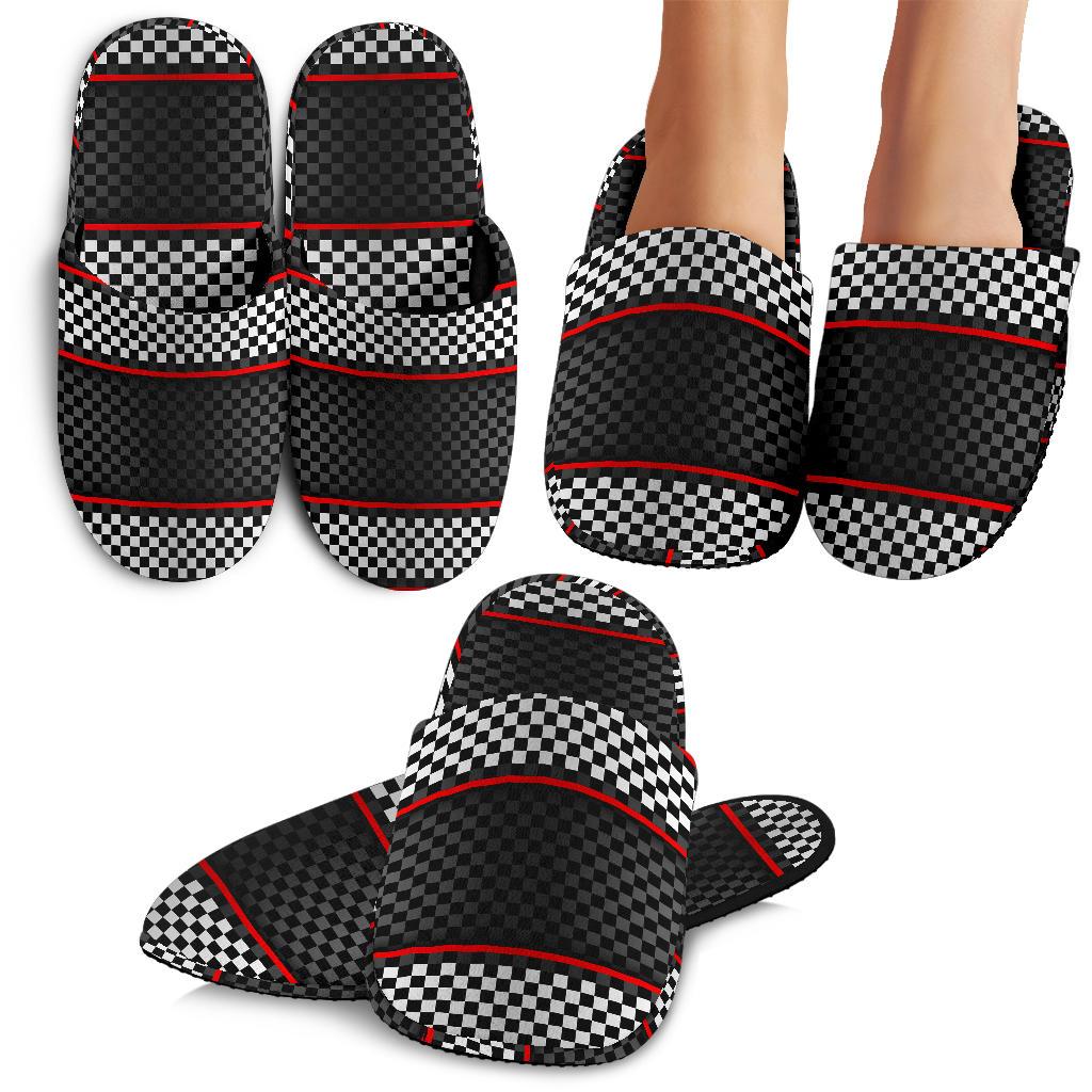 Checkered Flag Red Line Style House Slippers