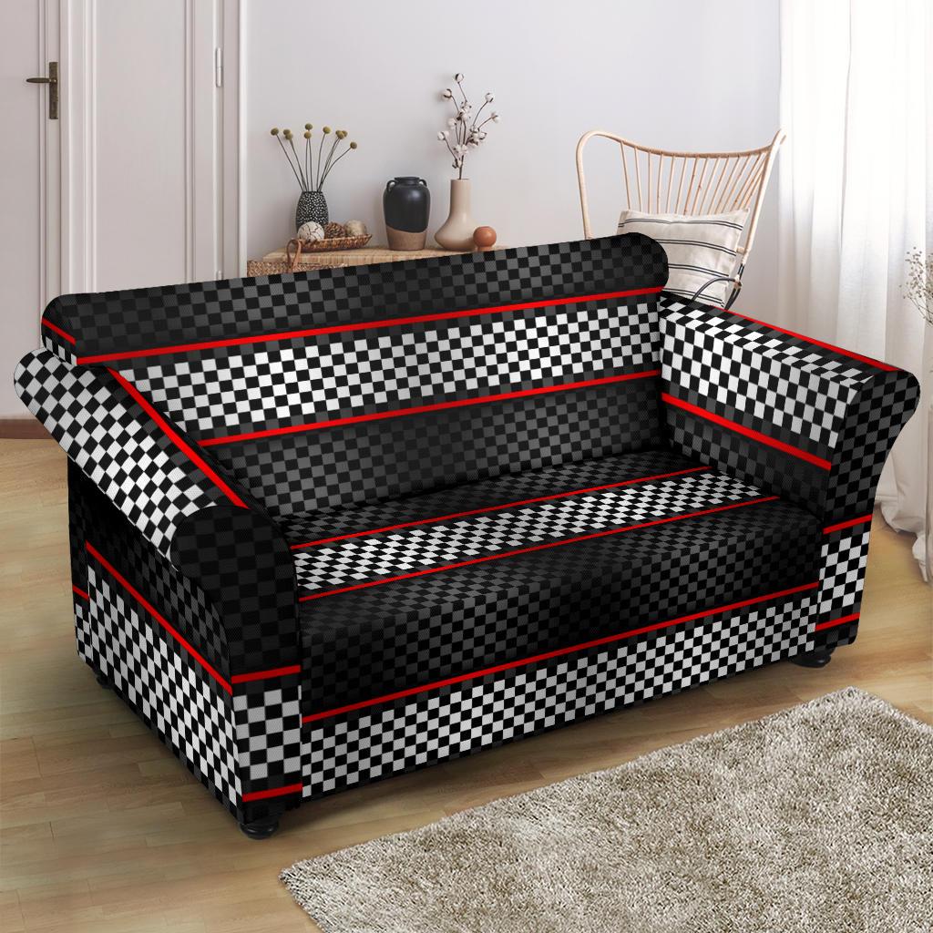 Checkered Flag Red Line Style Loveseat Slipcover-JTAMIGO.COM