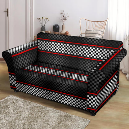 Checkered Flag Red Line Style Loveseat Slipcover-JTAMIGO.COM