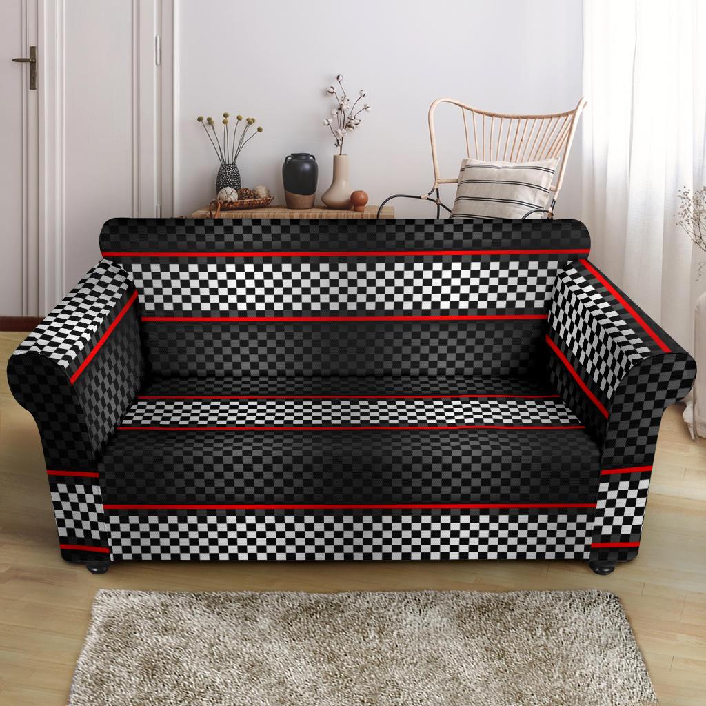 Checkered Flag Red Line Style Loveseat Slipcover-JTAMIGO.COM
