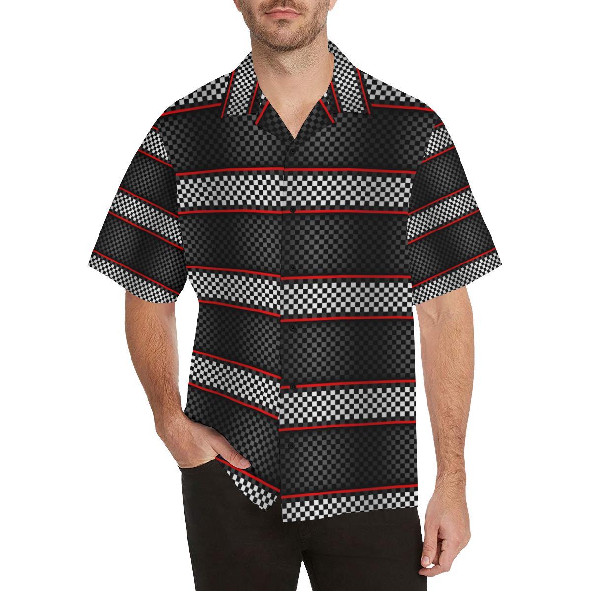 Checkered Flag Red Line Style Men Aloha Hawaiian Shirt