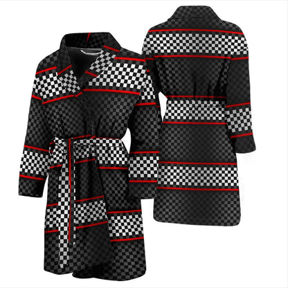 Checkered Flag Red Line Style Men Bath Robe-JTAMIGO.COM