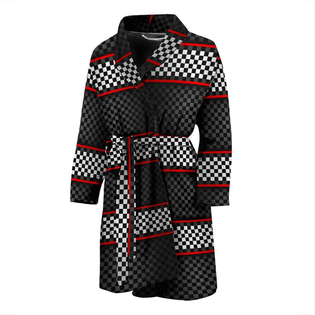 Checkered Flag Red Line Style Men Bath Robe-JTAMIGO.COM
