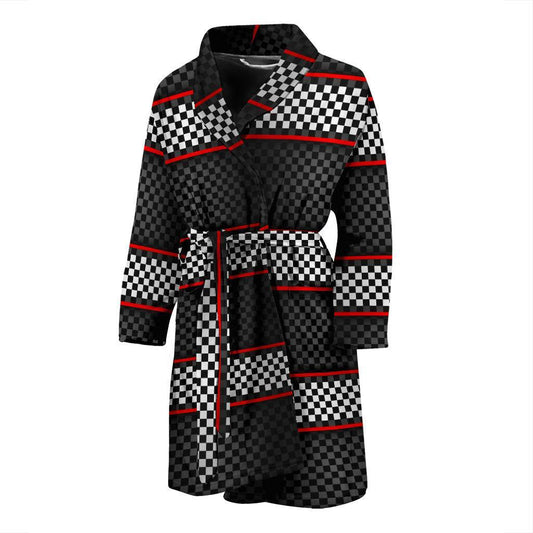 Checkered Flag Red Line Style Men Bath Robe-JTAMIGO.COM
