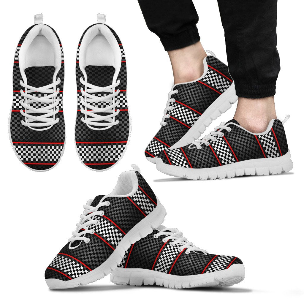 Checkered Flag Red Line Style Men Sneakers Shoes
