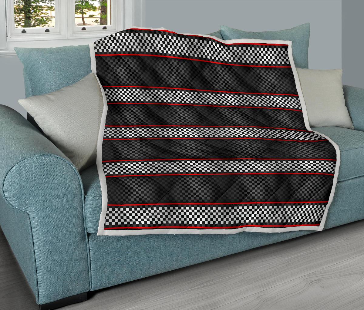 Checkered Flag Red Line Style Premium Quilt-JTAMIGO.COM