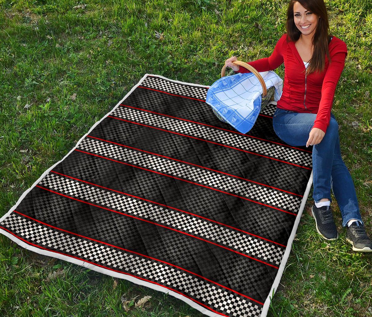 Checkered Flag Red Line Style Premium Quilt-JTAMIGO.COM