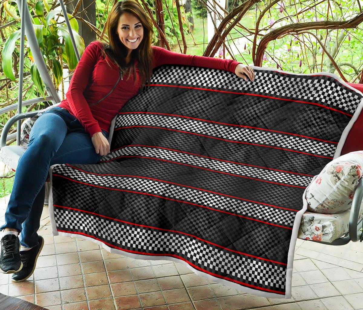 Checkered Flag Red Line Style Premium Quilt-JTAMIGO.COM