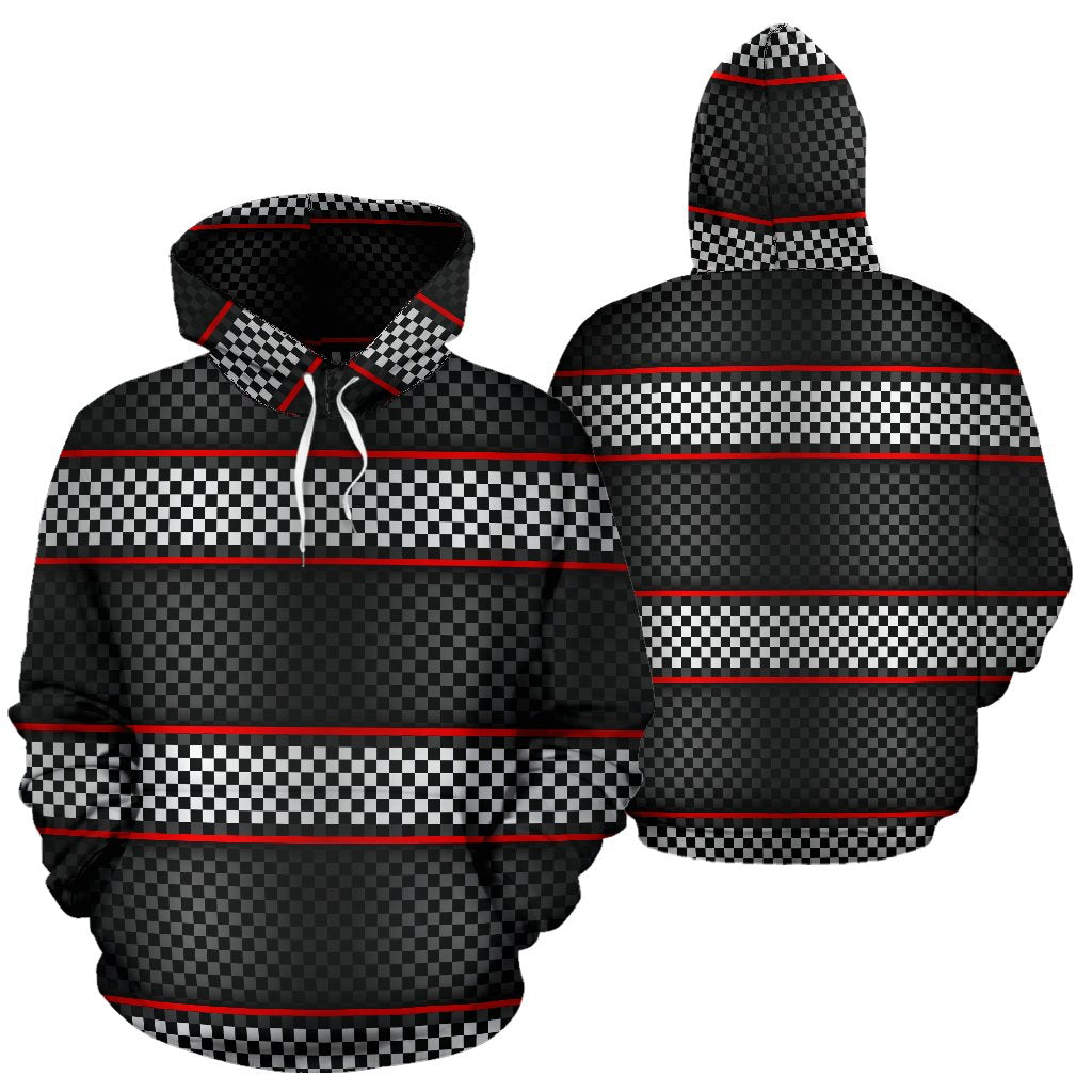 Checkered Flag Red Line Style Pullover Hoodie