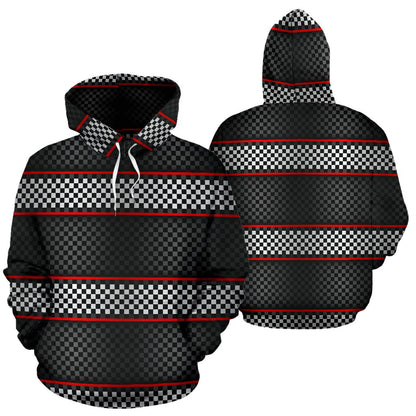 Checkered Flag Red Line Style Pullover Hoodie