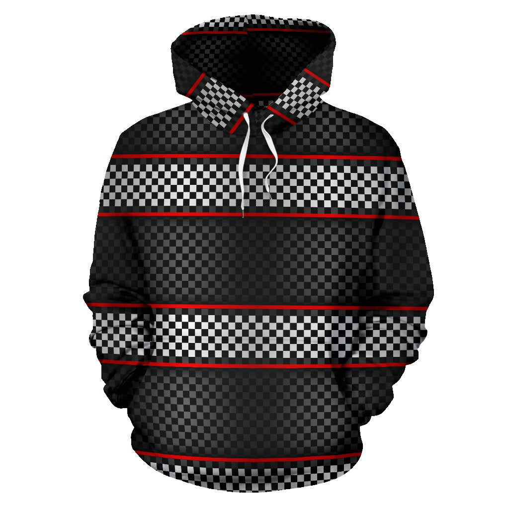 Checkered Flag Red Line Style Pullover Hoodie