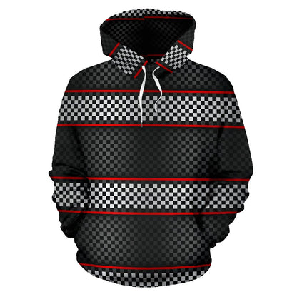 Checkered Flag Red Line Style Pullover Hoodie