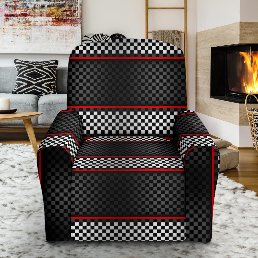 Checkered Flag Red Line Style Recliner Slipcover-JTAMIGO.COM