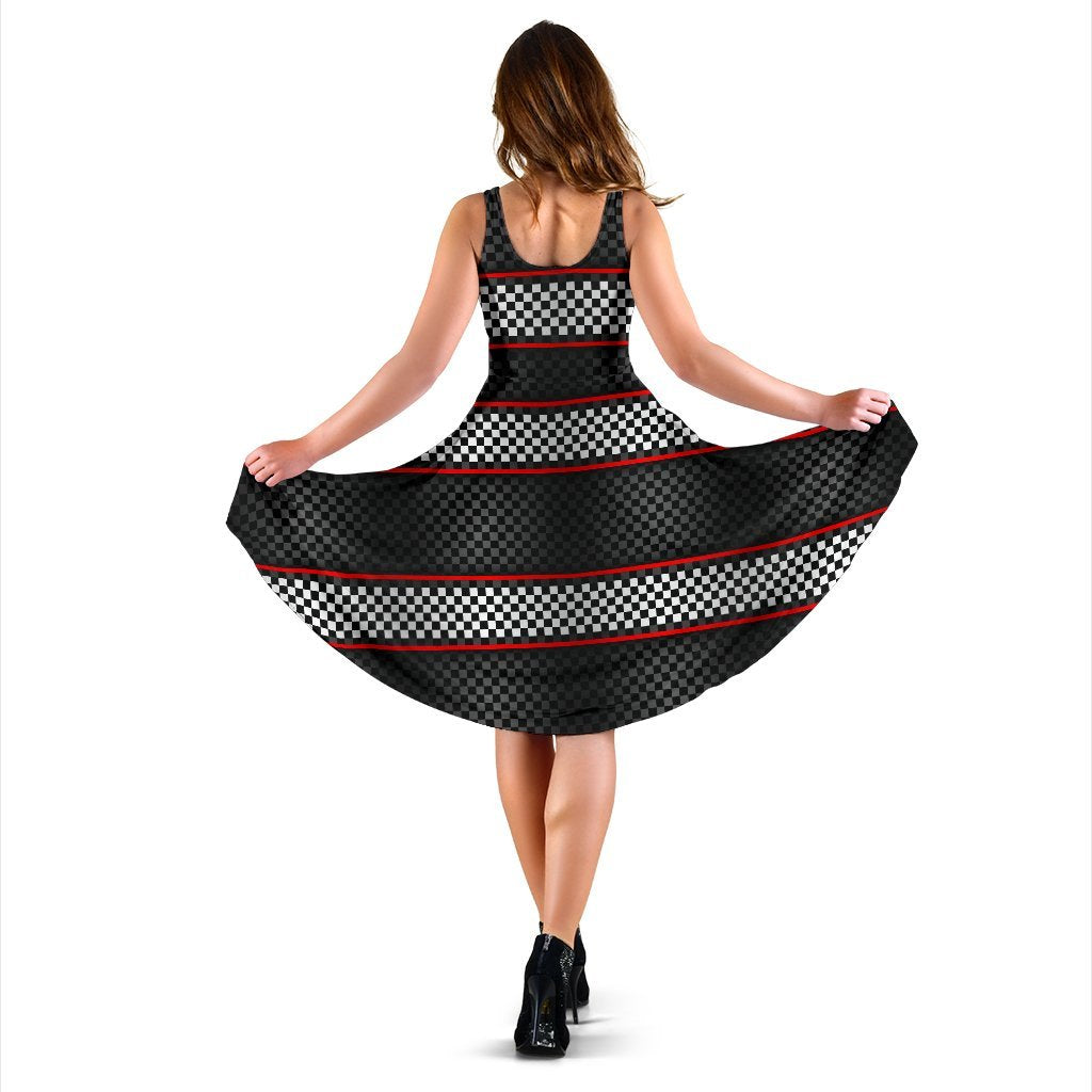 Checkered Flag Red Line Style Sleeveless Dress