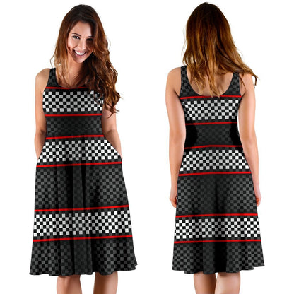 Checkered Flag Red Line Style Sleeveless Dress