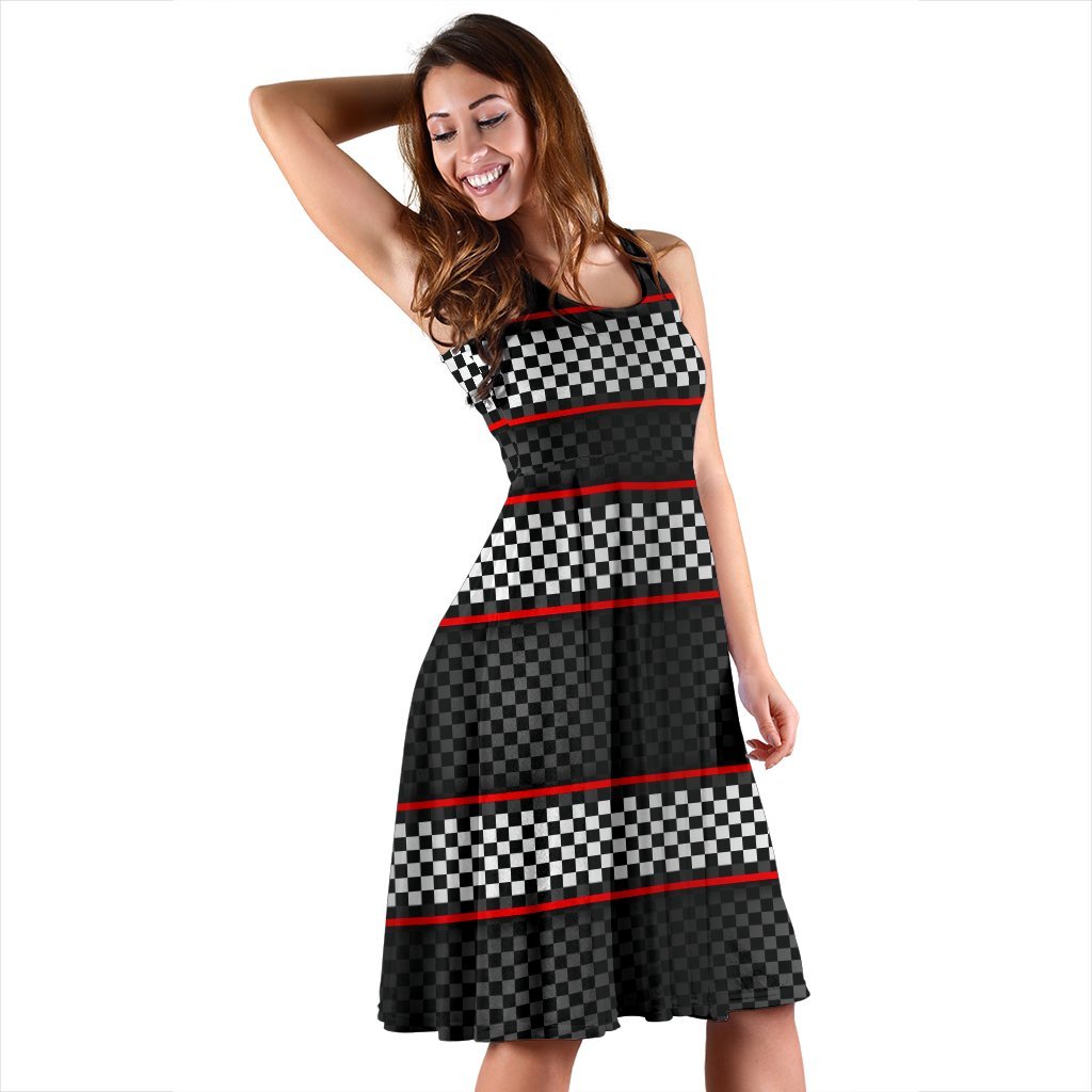 Checkered Flag Red Line Style Sleeveless Dress