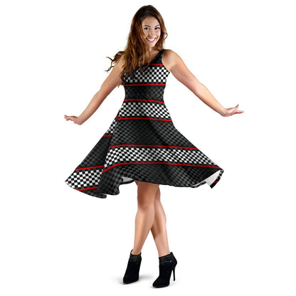 Checkered Flag Red Line Style Sleeveless Dress