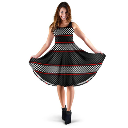 Checkered Flag Red Line Style Sleeveless Dress