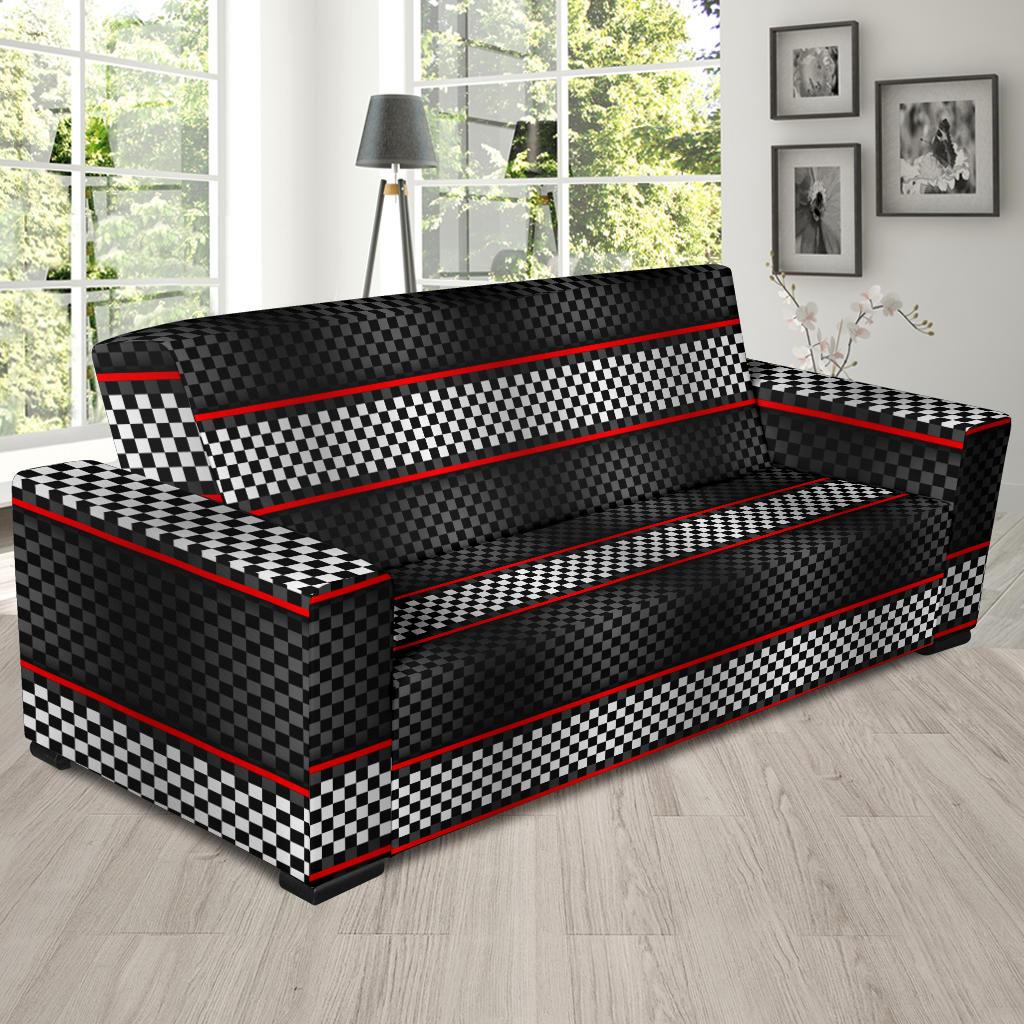 Checkered Flag Red Line Style Sofa Slipcover-JTAMIGO.COM