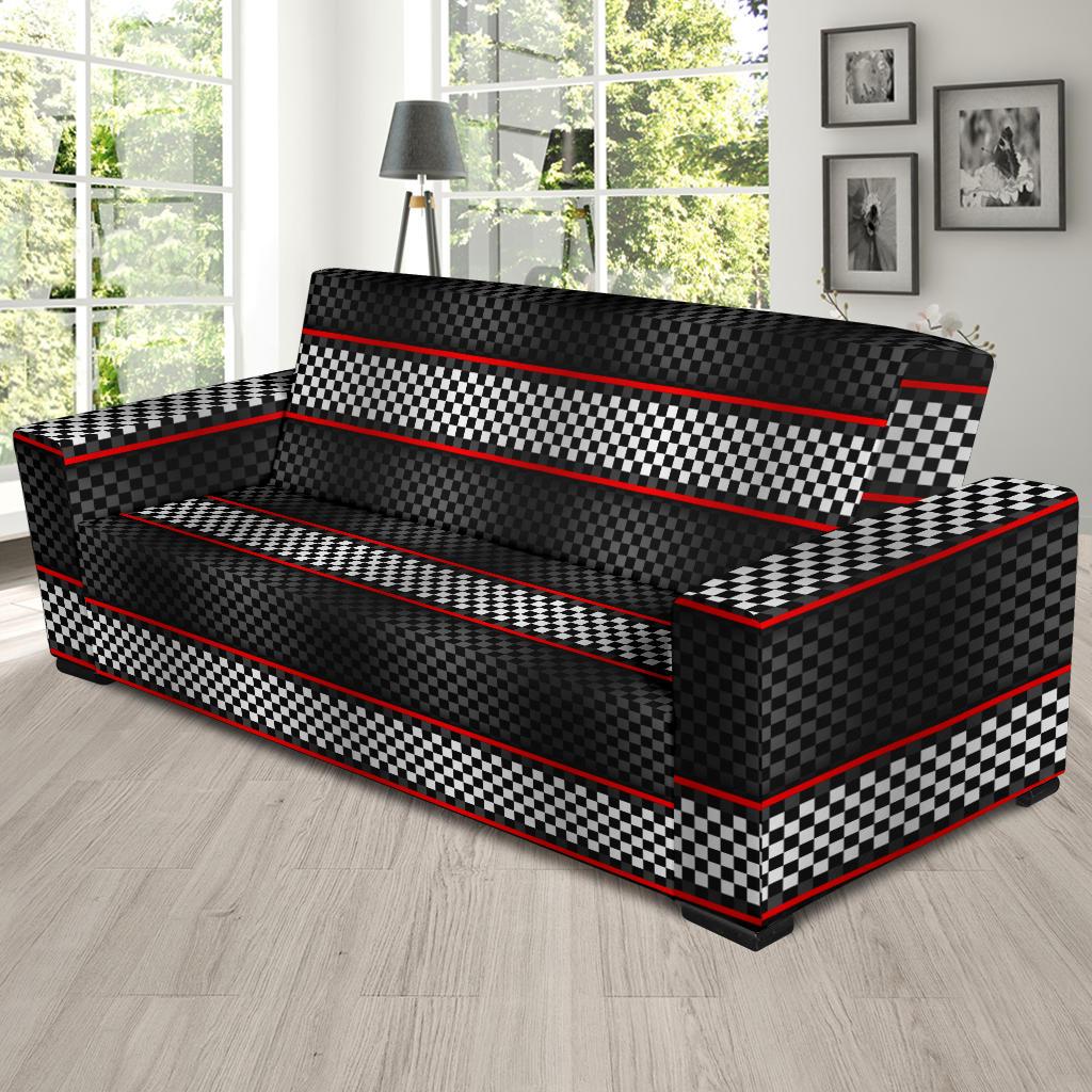 Checkered Flag Red Line Style Sofa Slipcover-JTAMIGO.COM
