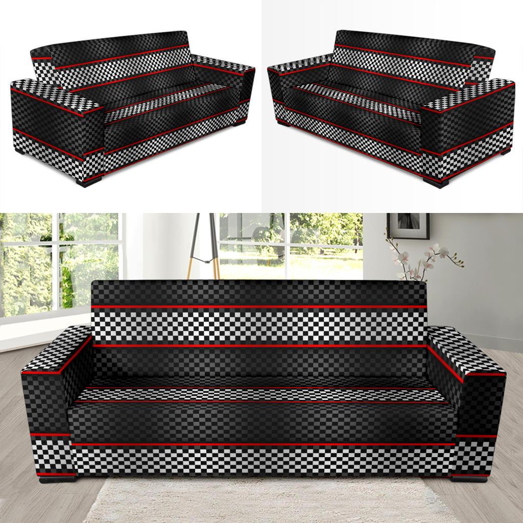 Checkered Flag Red Line Style Sofa Slipcover-JTAMIGO.COM